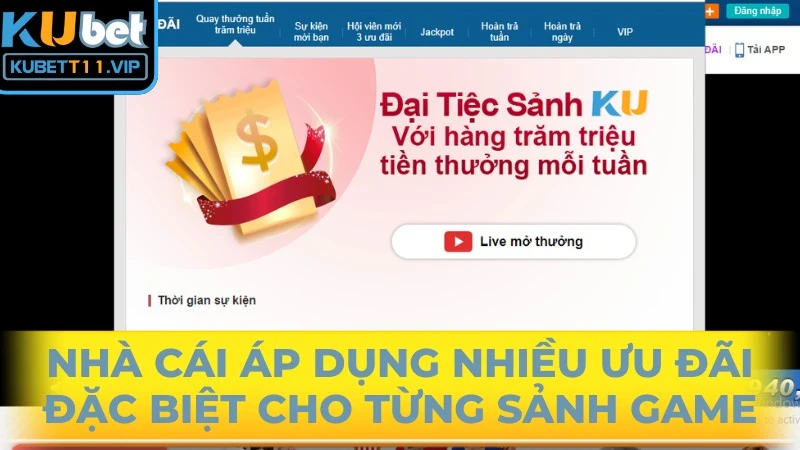 Nhà cái áp dụng nhiều ưu đãi riêng đặc biệt cho từng sảnh game